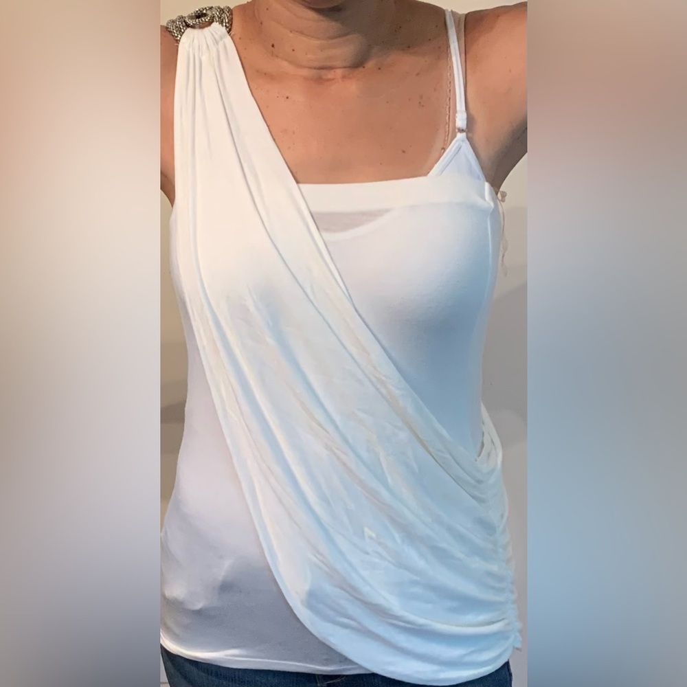 TubeTop w/ Jeweled Shoulder Sash in White by Chris & Carol
